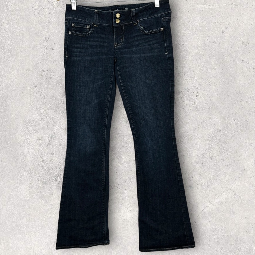 American Eagle Artist Jeans Dark Blue Size 4 Wide Leg Flare‎ Stretch Button Fly